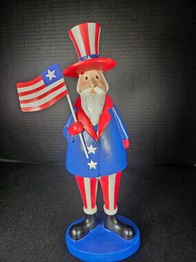 Uncle Sam With Flag Resin Tabletop Decoration 11.75 Inches Tall